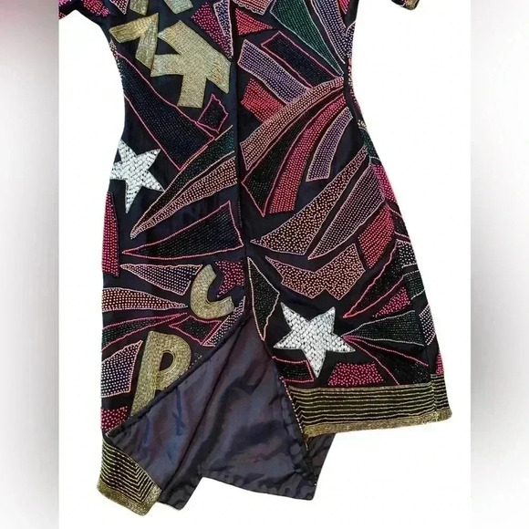 RARE VINTAGE 1980s Lillie Rubin Silk Beaded Cocktail Dress Size Small - Picture 7 of 13